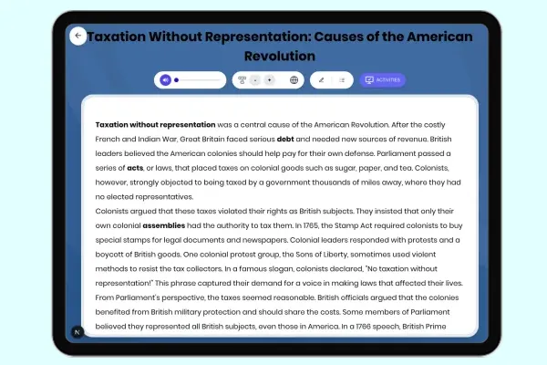 Taxation Without Representation: American Revolution Causes - reading educational content