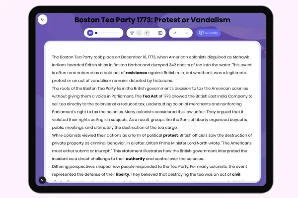 Boston Tea Party 1773: Protest or Vandalism - reading educational content