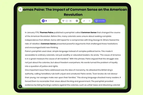 Thomas Paine Common Sense Impact on Revolution - reading educational content