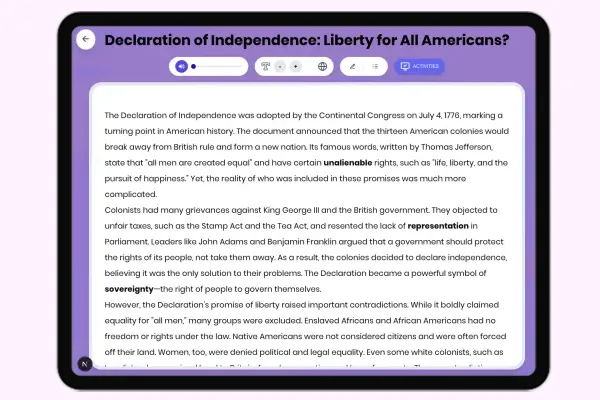 Declaration of Independence: Liberty for All Americans? - reading educational content