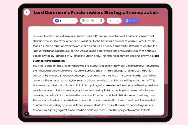 Lord Dunmore's Proclamation: Strategic Emancipation - reading educational content