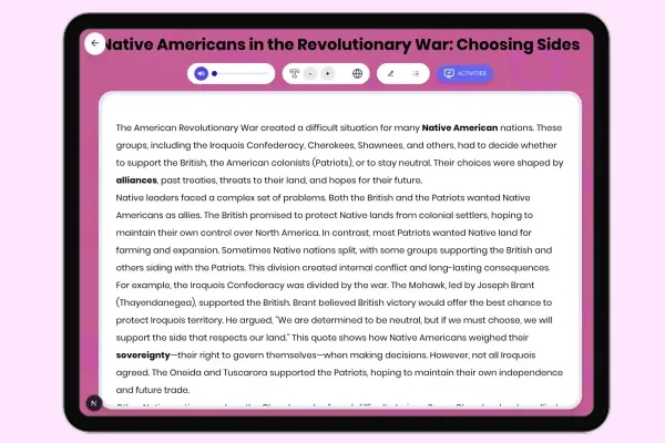 Native Americans in Revolutionary War: Choosing Sides - reading educational content
