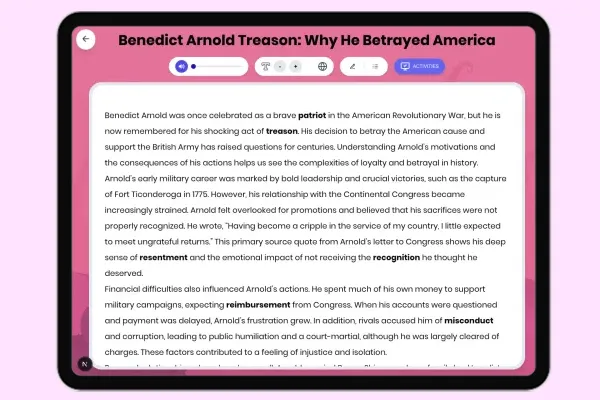 Benedict Arnold Treason: Why He Betrayed America - reading educational content