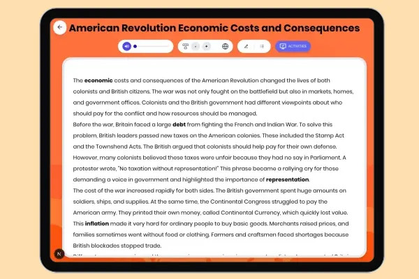 American Revolution Economic Costs and Consequences - reading educational content