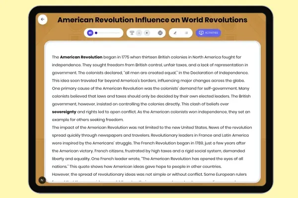 American Revolution Influence on World Revolutions - reading educational content