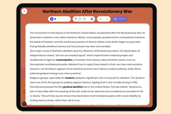 Northern Abolition After Revolutionary War - reading educational content