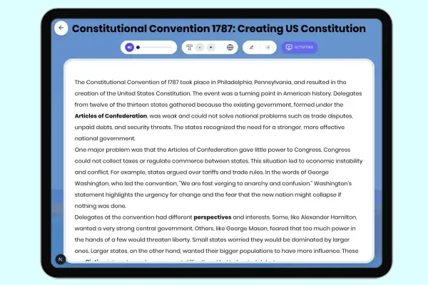 Constitutional Convention 1787: Creating US Constitution - reading educational content