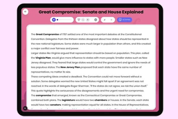 Great Compromise: Senate and House Explained - reading educational content