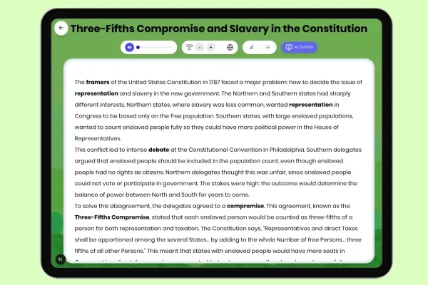 Three-Fifths Compromise and Slavery in Constitution - reading educational content