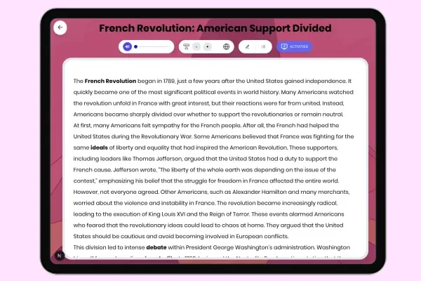 French Revolution: American Support Divided - reading educational content