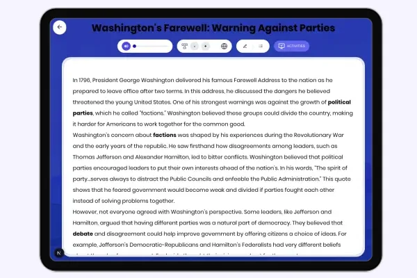 Washington's Farewell: Warning Against Parties - reading educational content