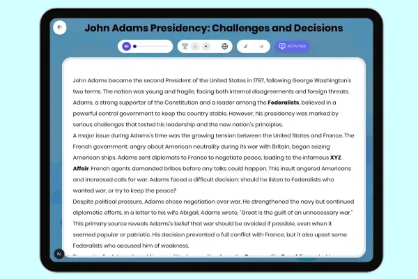 John Adams Presidency: Challenges and Decisions - reading educational content
