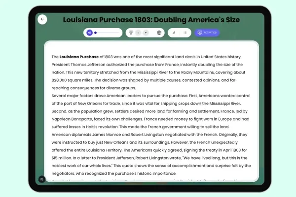Louisiana Purchase 1803: Doubling America's Size - reading educational content
