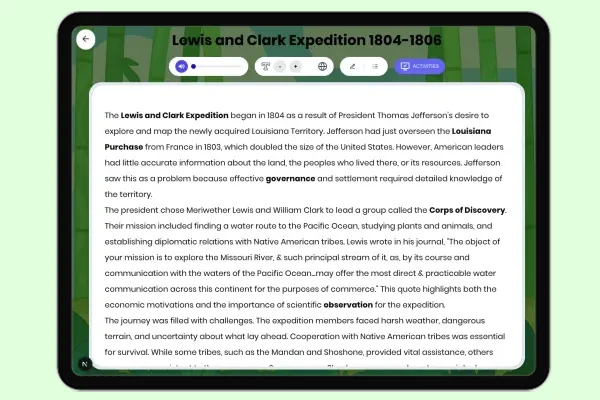 Lewis and Clark Expedition 1804-1806 - reading educational content