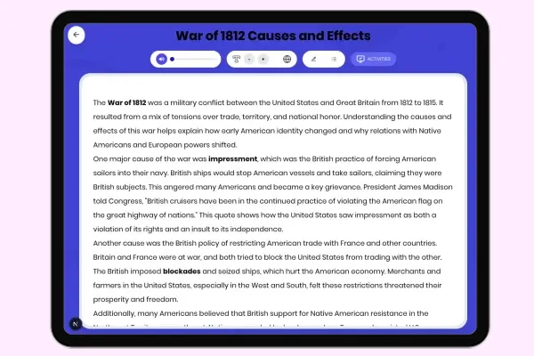 War of 1812 Causes and Effects - reading educational content