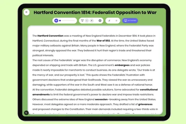 Hartford Convention 1814: Federalist Opposition to War - reading educational content
