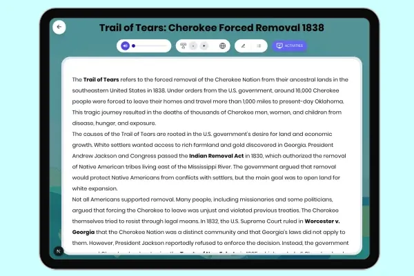Trail of Tears: Cherokee Forced Removal 1838 - reading educational content