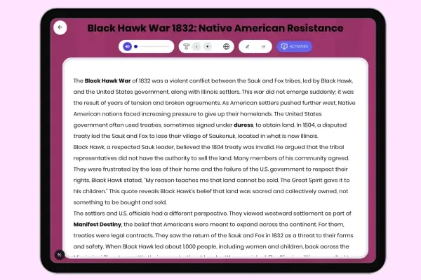 Black Hawk War 1832: Native American Resistance - reading educational content