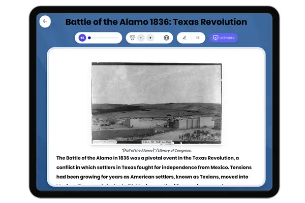 Battle of the Alamo 1836 - reading educational content