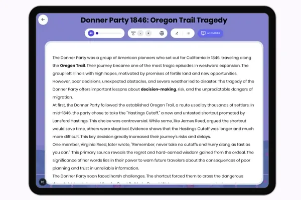 Donner Party 1846: Oregon Trail Tragedy - reading educational content