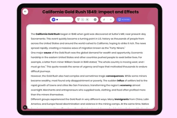 California Gold Rush 1849: Impact and Effects - reading educational content