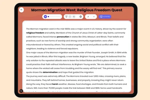 Mormon Migration West: Religious Freedom Quest - reading educational content