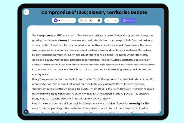Compromise of 1850: Slavery Territories Debate - reading educational content
