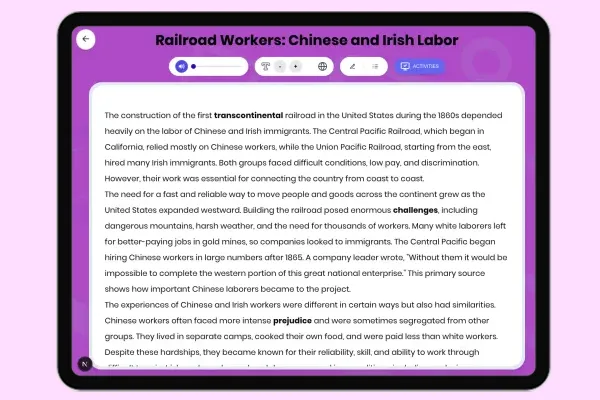 Railroad Workers: Chinese and Irish Labor - reading educational content