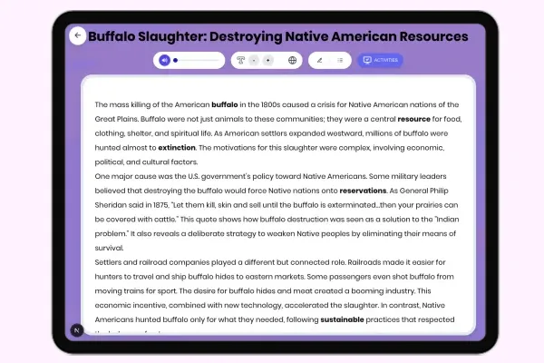 Buffalo Slaughter: Destroying Native American Resources - reading educational content