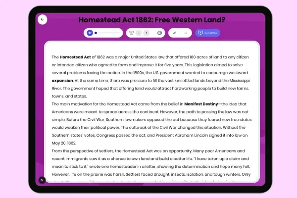 Homestead Act 1862: Free Western Land? - reading educational content