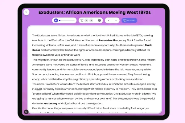 Exodusters: African Americans Moving West 1870s - reading educational content
