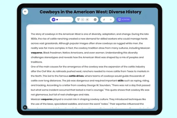 Cowboys in American West: Diverse History - reading educational content