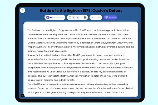 Battle of Little Bighorn 1876: Custer's Defeat - reading educational content