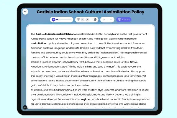 Carlisle Indian School: Cultural Assimilation Policy - reading educational content