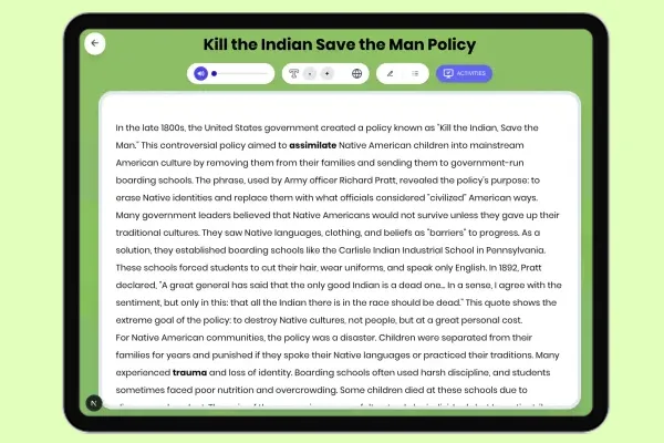 Kill the Indian Save the Man Policy - reading educational content