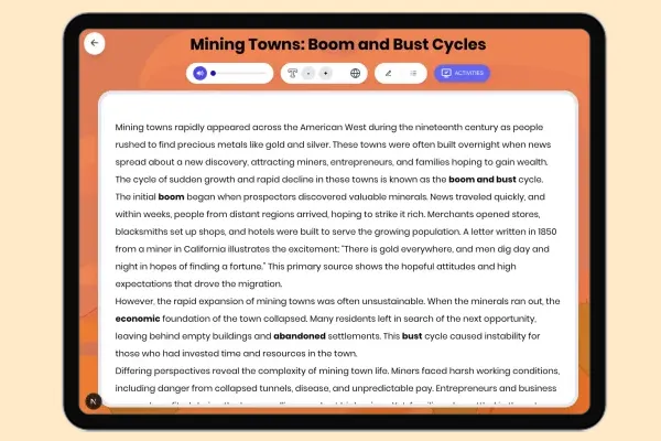 Mining Towns: Boom and Bust Cycles - reading educational content