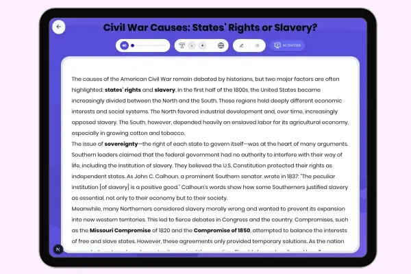 Civil War Causes: States Rights or Slavery - reading educational content