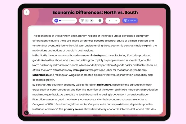 Economic Differences: North vs. South - reading educational content