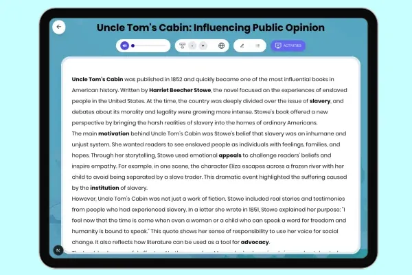 Uncle Tom's Cabin: Influencing Public Opinion - reading educational content