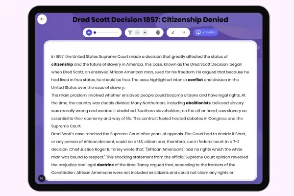 Dred Scott Decision 1857: Citizenship Denied - reading educational content