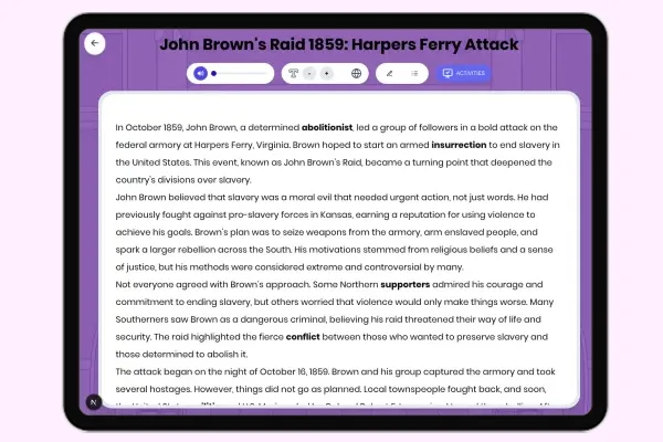 John Brown's Raid 1859: Harpers Ferry Attack - reading educational content