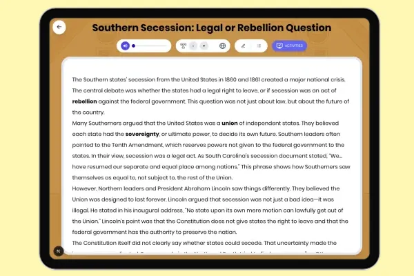 Southern Secession: Legal or Rebellion Question - reading educational content