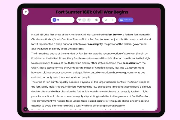Fort Sumter 1861: Civil War Begins - reading educational content