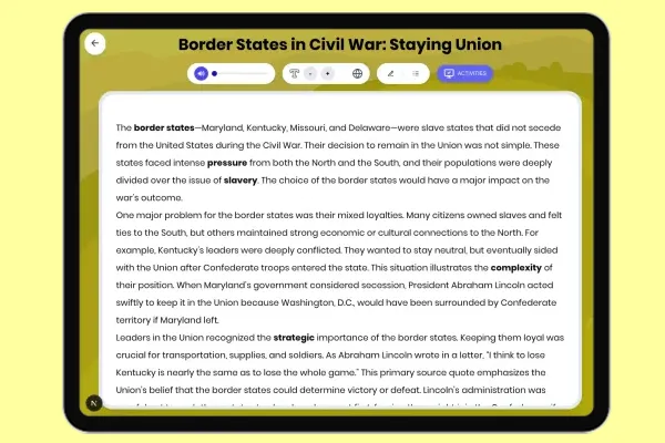 Border States in Civil War: Staying Union - reading educational content