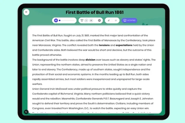 First Battle of Bull Run 1861 - reading educational content