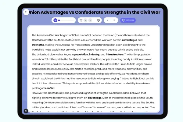 Union Advantages vs Confederate Strengths Civil War - reading educational content
