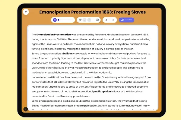 Emancipation Proclamation 1863: Freeing Slaves - reading educational content