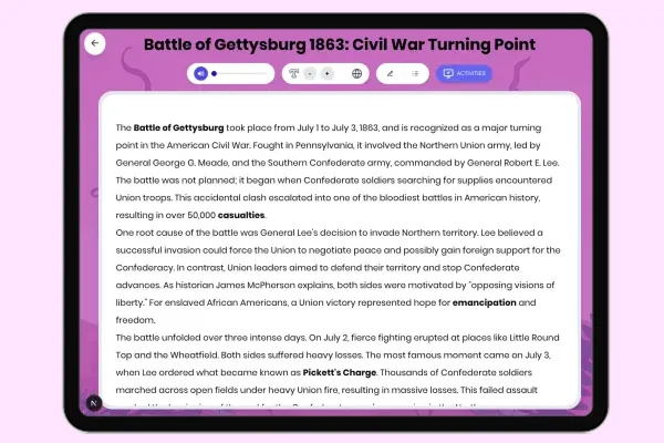 Battle of Gettysburg 1863: Civil War Turning Point - reading educational content