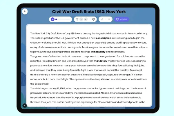 Civil War Draft Riots 1863: New York - reading educational content