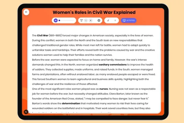 Women's Roles in Civil War Explained - reading educational content